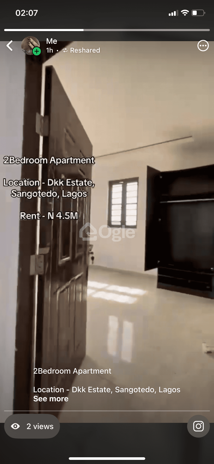 2bedroom apartment 4.5million
